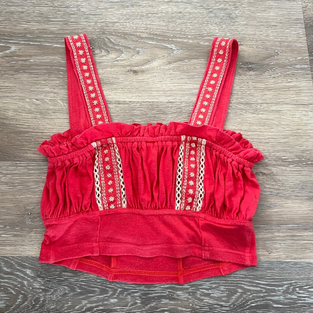 Free People Red Embroidered Crop Tank Top - Picture 7 of 8
